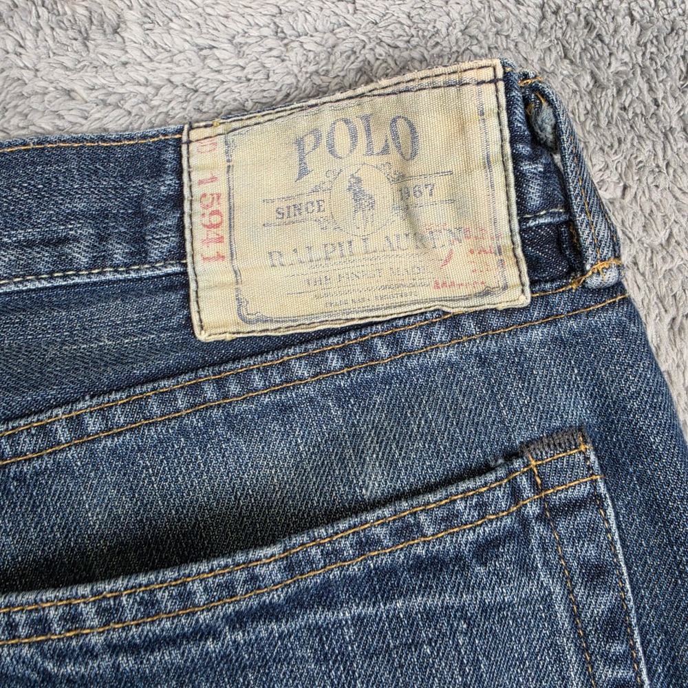 Polo Ralph Lauren 867 Jeans Mens 36x30 Blue Classic Fit Straight Leg Distressed - Picture 8 of 13